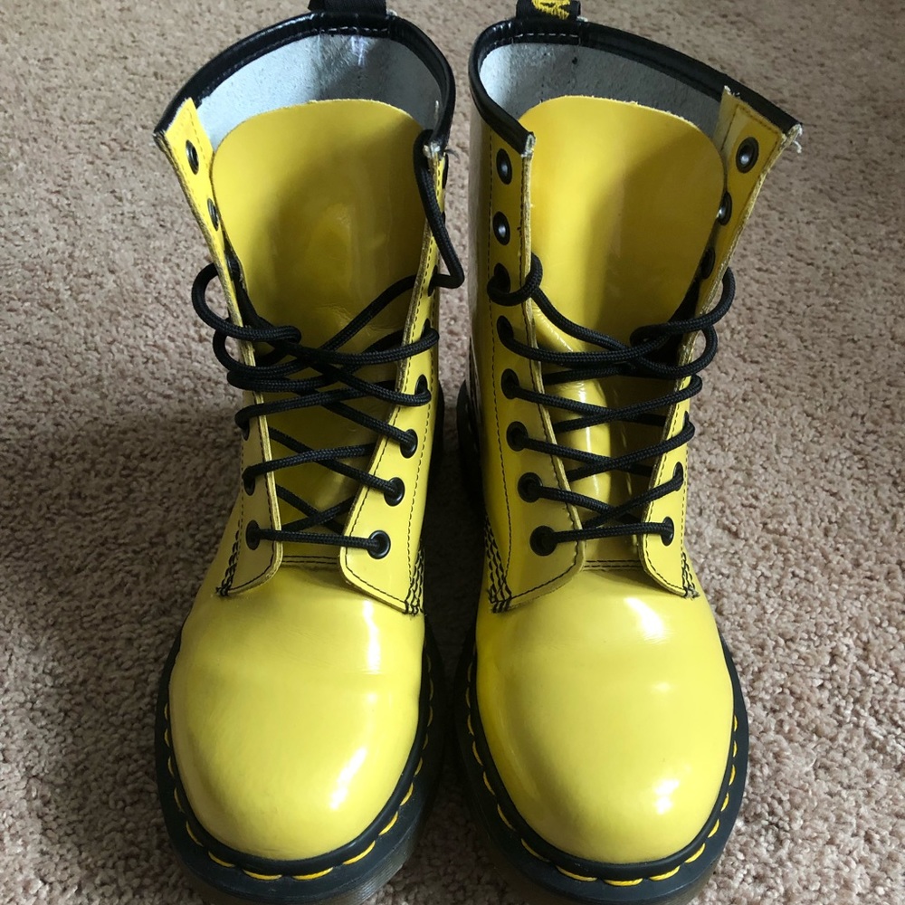 Doc Martens Patent Yellow Boots 8